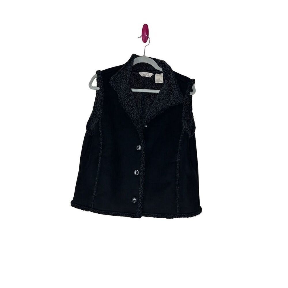 L.L. Bean Women's Faux Suede Sherpa Lined Vest Black Size L Winter Casual